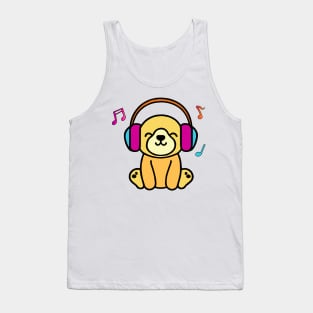 Happy smiling baby dog puppy with headphones. Kawaii cartoon Tank Top